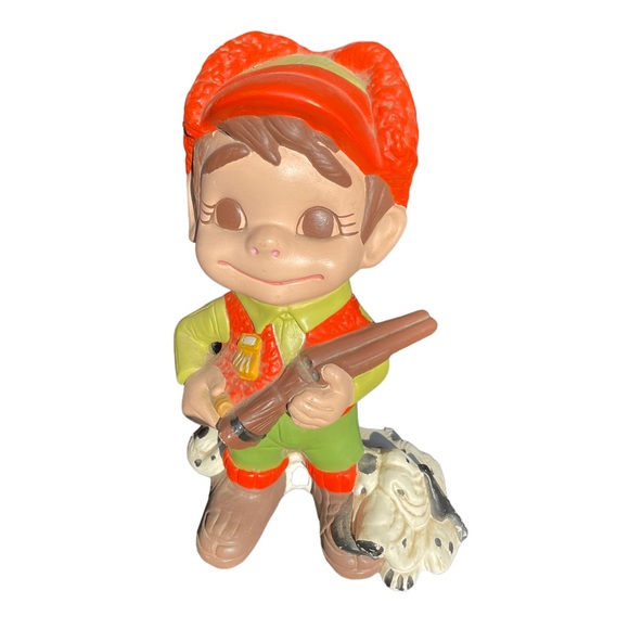 Smiley Hunter Boy Atlantic Mold Vtg 10.5" Ceramic Figurine Rifle & Hound - Picture 2 of 5